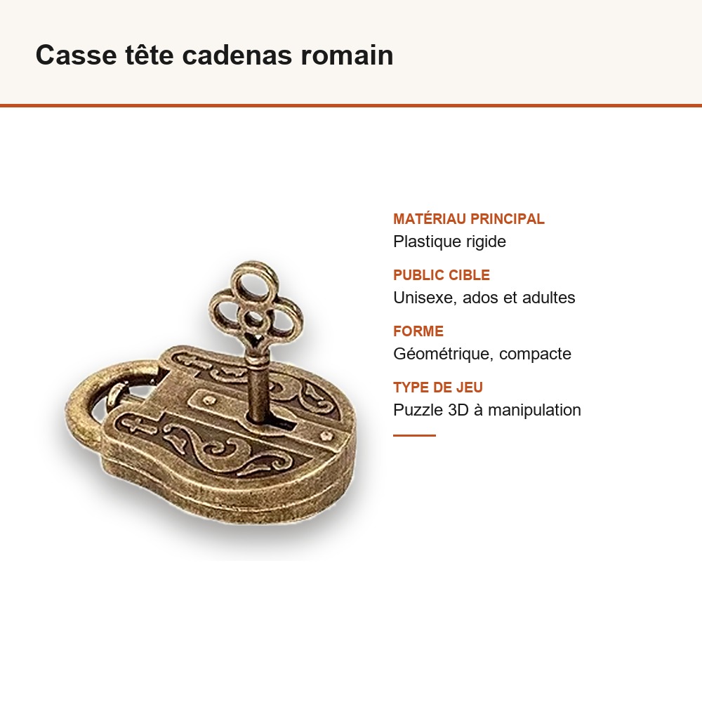 Casse tête cadenas romain : matière, dimensions et âge conseillé