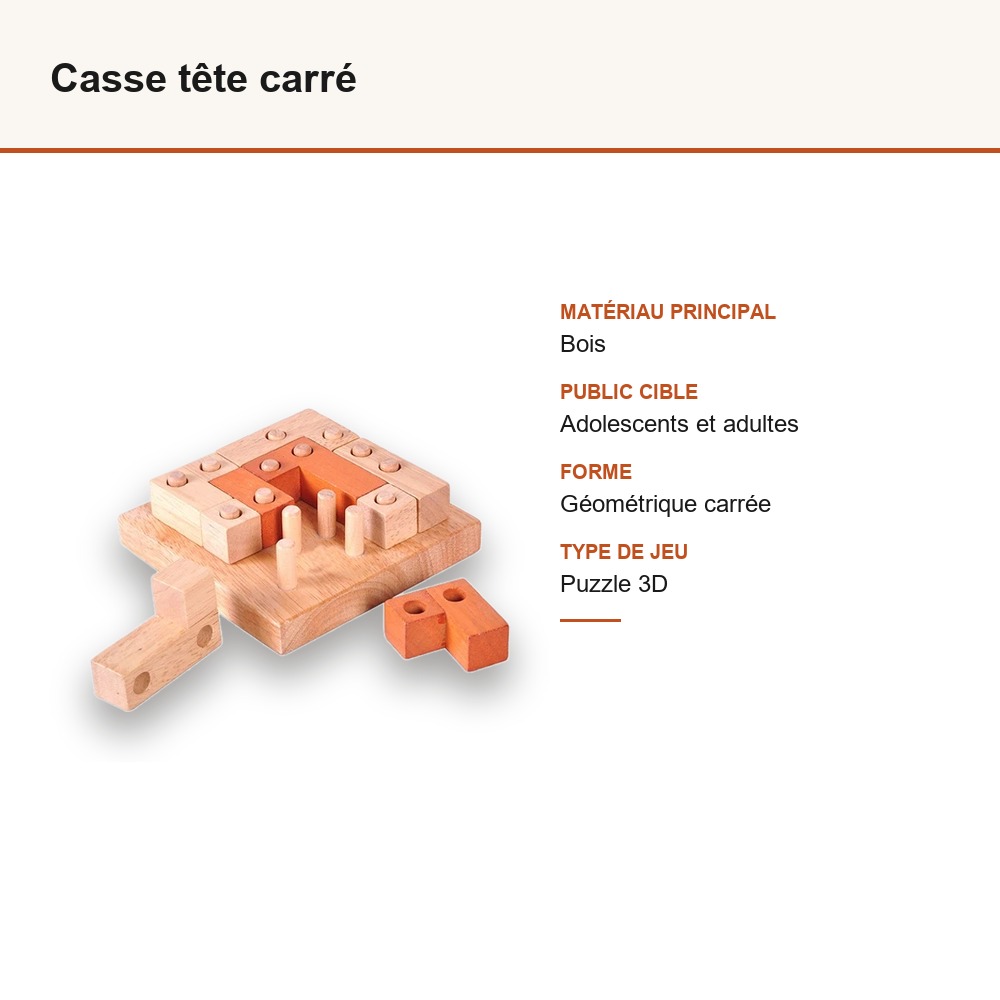 Casse tête carré : matière, dimensions et âge conseillé