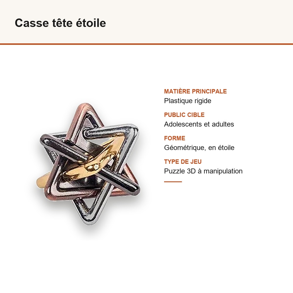Casse tête étoile : matière, dimensions et âge conseillé