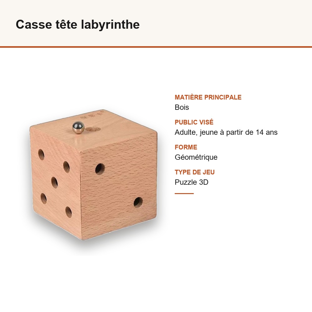 Casse tête labyrinthe : matière, dimensions et âge conseillé