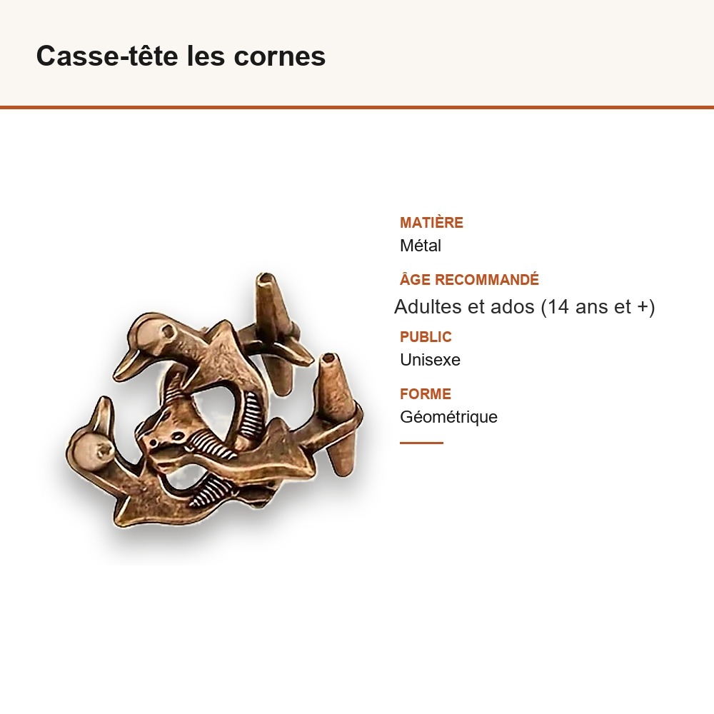 Casse-tête les cornes : matière, dimensions et âge conseillé