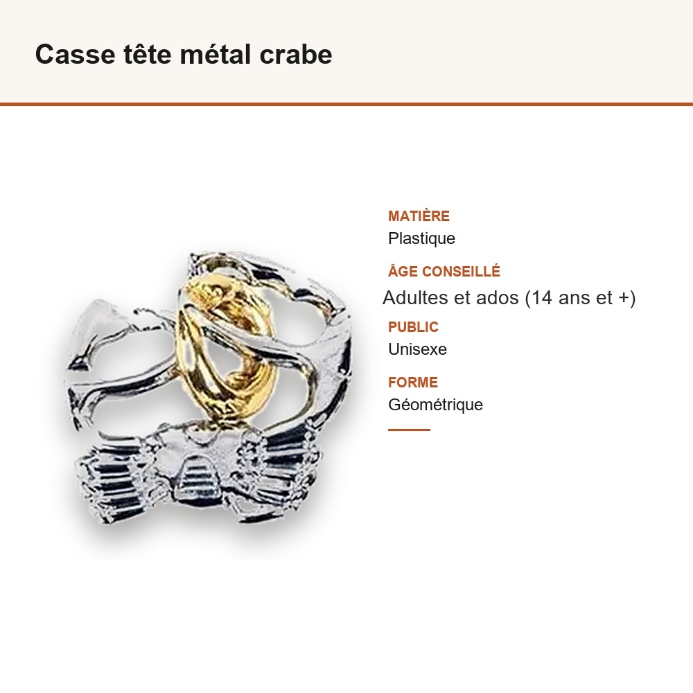 Casse tête métal crabe : matière, dimensions et âge conseillé