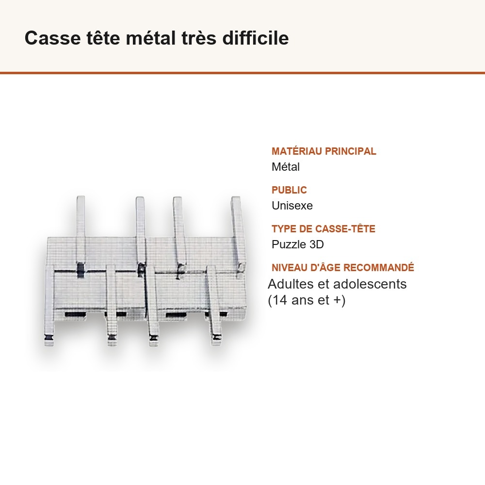 Casse tête métal très difficile : matière, dimensions et âge conseillé