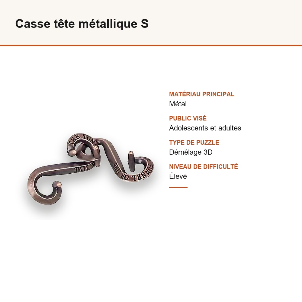 Casse tête métallique S : matière, dimensions et âge conseillé