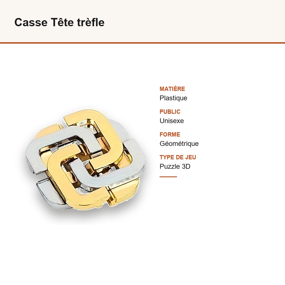 Casse Tête trèfle : matière, dimensions et âge conseillé